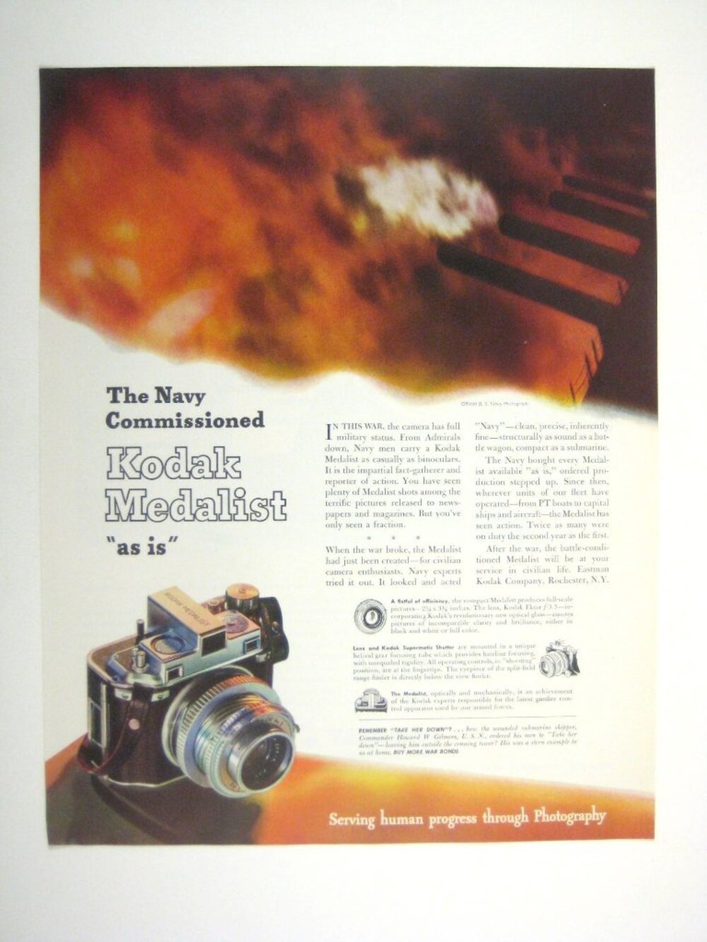 Vintage 1944 Kodak Medalist Navy Commissioned Print Ad Camera WWII Era